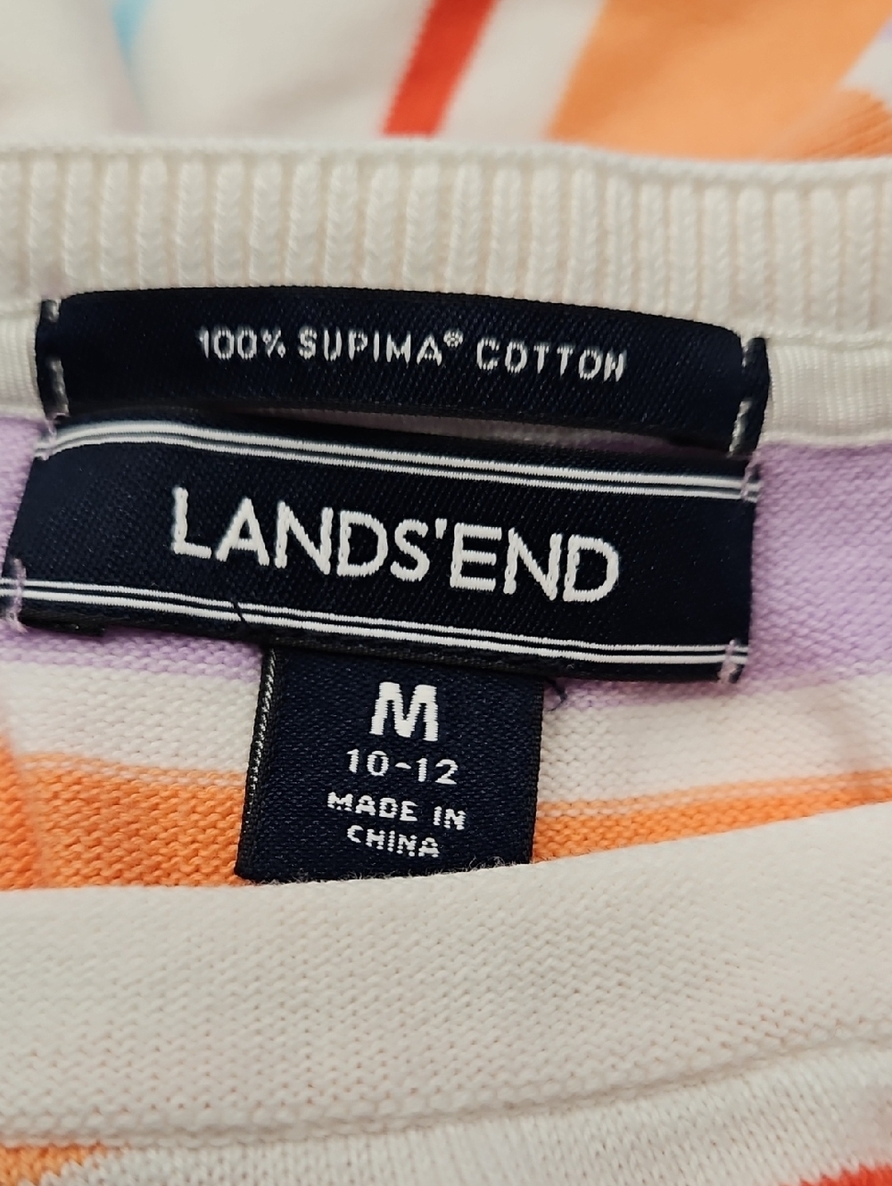 Lands' End Pastel &‎ Navy Striped Knit Supima Cotton Sweater Size Medium - Picture 3 of 3